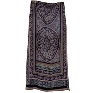 Express large semi sheer purple & black print maxi skirt  high side slits